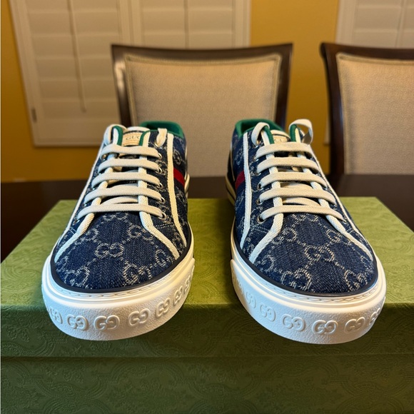 New Gucci GG Supreme Logo 1977 Tennis Navy Sneaker Shoes Size UK 9.5 / US 10 - Picture 6 of 14